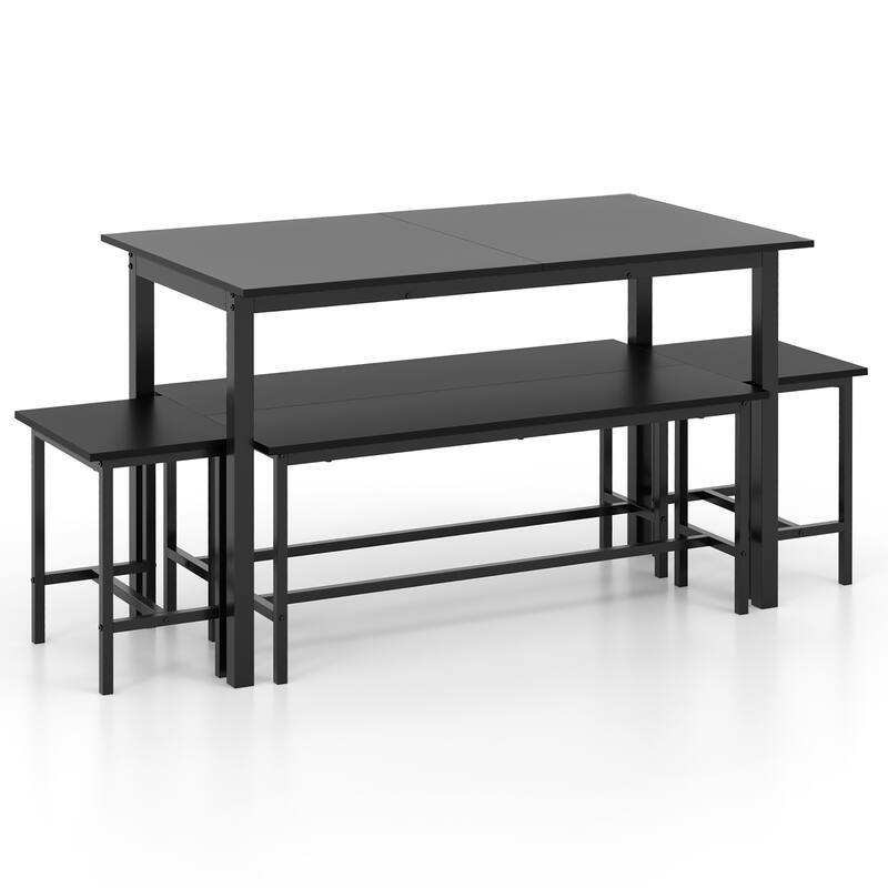 Gymax 5 PCS Dining Table Set for 4-6 w/ 2 Benches & 2 Stools Metal