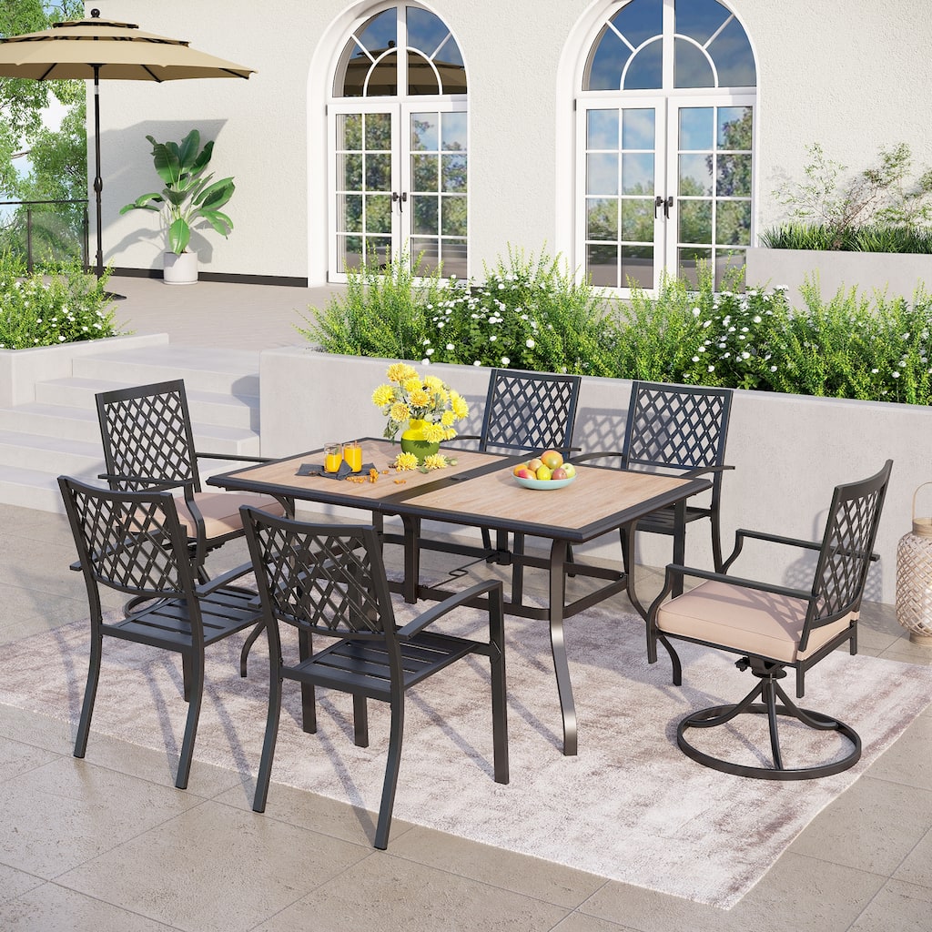 MAISON ARTS Outdoor Patio Rectangular Dining Table Set with 4 x Dining Chairs, 2 x Swivel Chairs