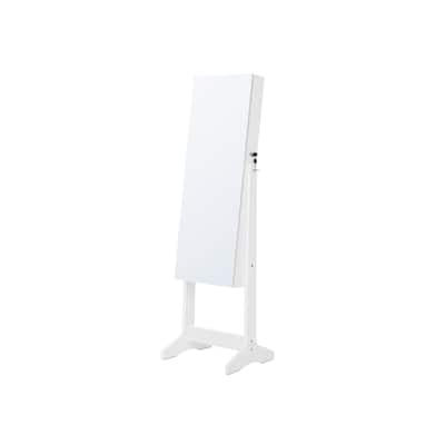 White Freestanding Lockable Jewelry Storage Cabinet with Full-Length Frameless Mirror - 16.2"L x 14.4"W x 59.8"H