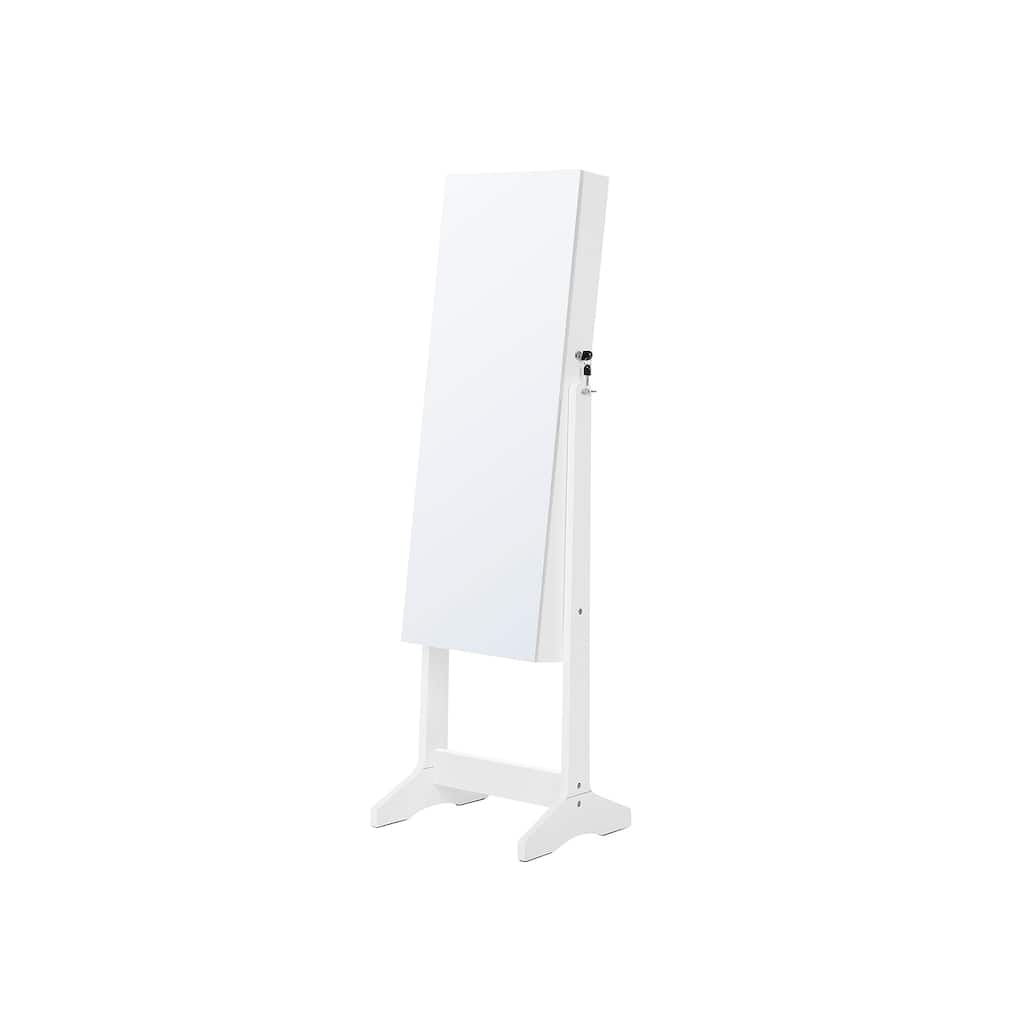 White Freestanding Lockable Jewelry Storage Cabinet with Full-Length Frameless Mirror - 16.2"L x 14.4"W x 59.8"H