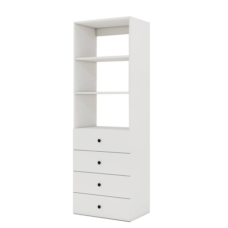Modular Closet System Organizer with Hanging Rod and Adjustable Shelves, Wall-Mounted Walk in Closet Organizer with Drawers