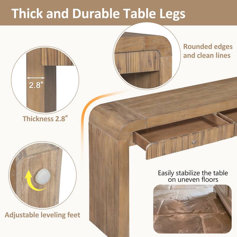Wood Console Table Rectangular Sofa Table Behind Couch Table with 2 Drawer, Narrow Entryway Table Accent Table for Living Room
