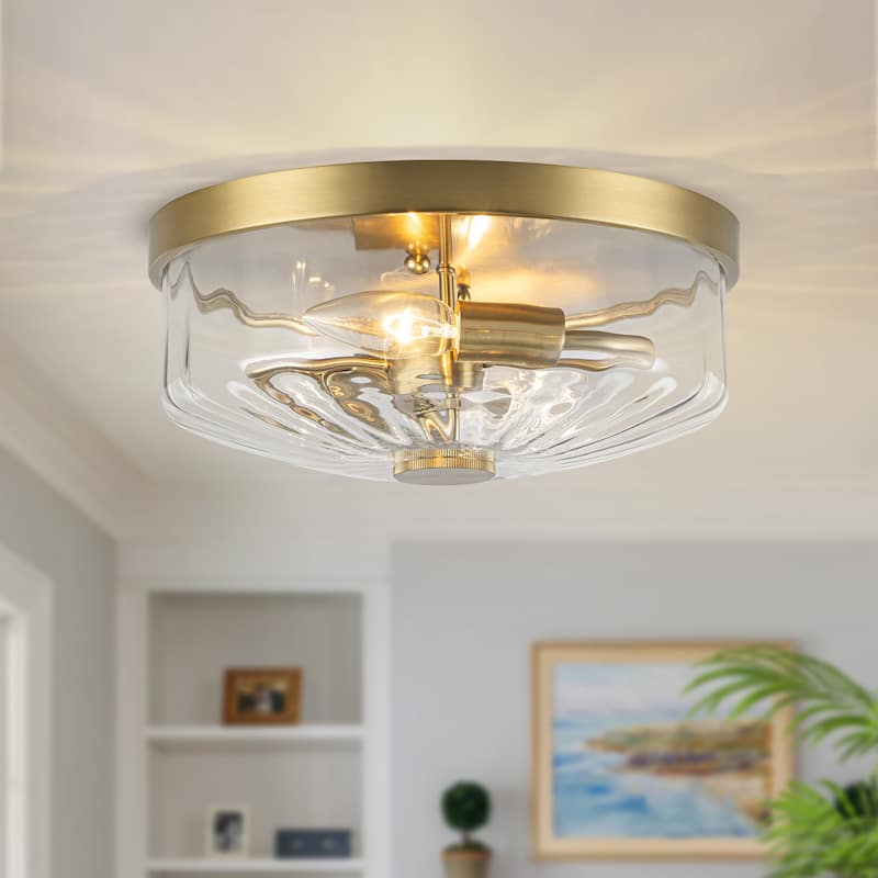 Starsky 2-Light Textured Glass Drum Flush Mount