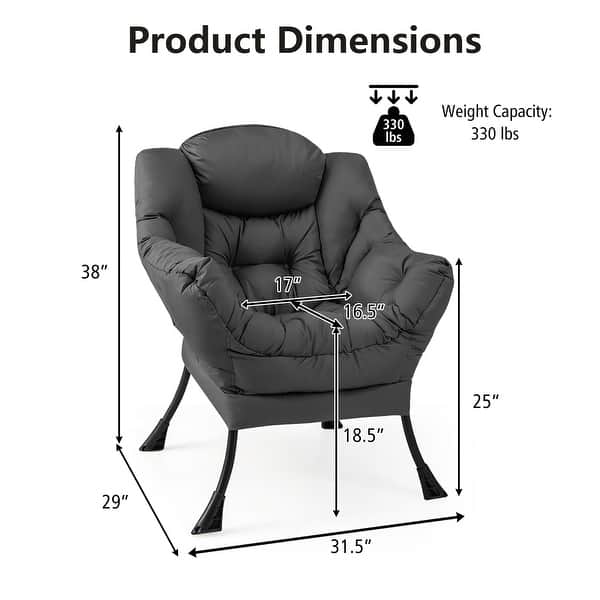 dimension image slide 0 of 3, Gymax Lazy Sofa Chair Accent Leisure Armchair with Folding Footrest &