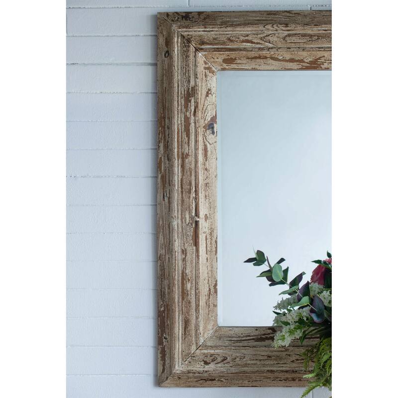 Rectangle Wall Accent Mirror with Distressed Wood Frame