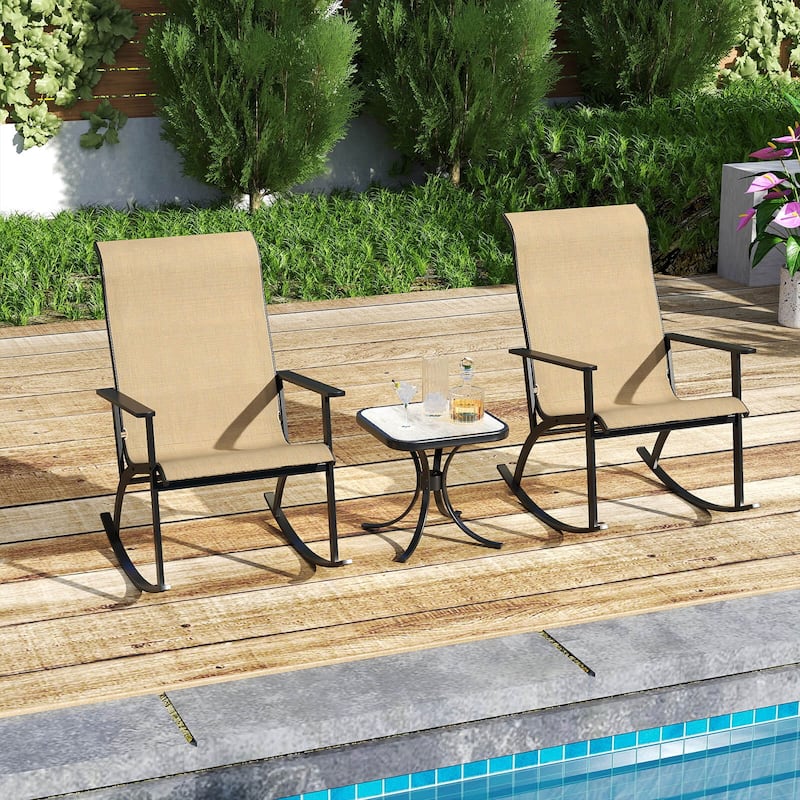 Costway 3 PCS Patio Rocker Set with High Backrest & Wood-Plastic - See Details