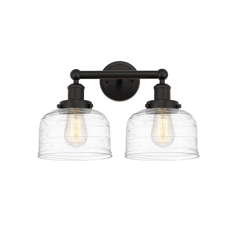Innovations Lighting 616-2W-10-16-L Bell Vanity Bell 2 Light 16" Wide - Oil Rubbed Bronze / Clear Deco Swirl