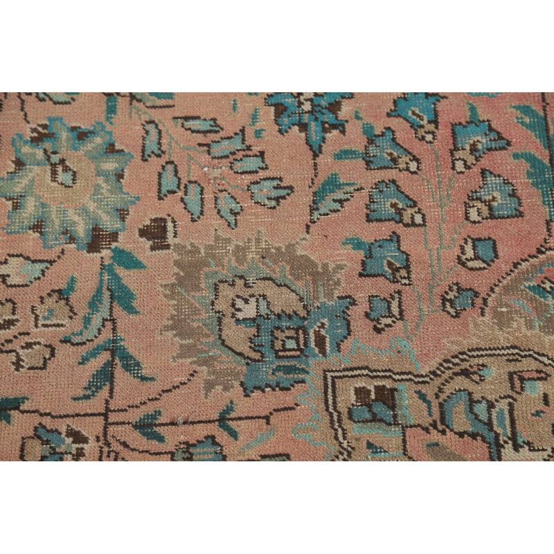 Pink Floral Tabriz Persian Area Rug Handmade Wool Carpet - 9'7" x 13'0"