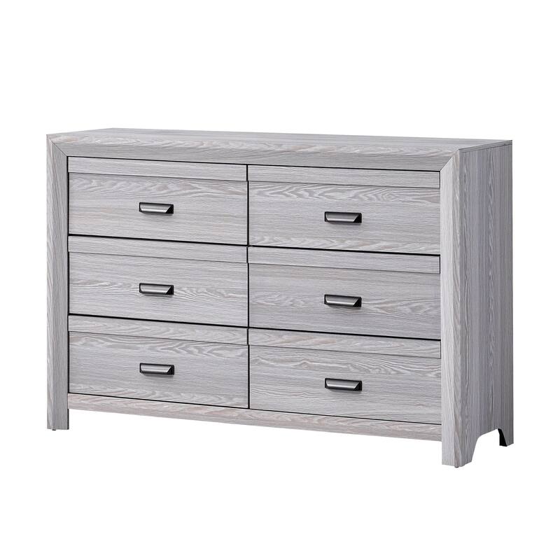 Laide Wide Dresser with 6 Drawers, Cup Handles, Gray Driftwood Veneer