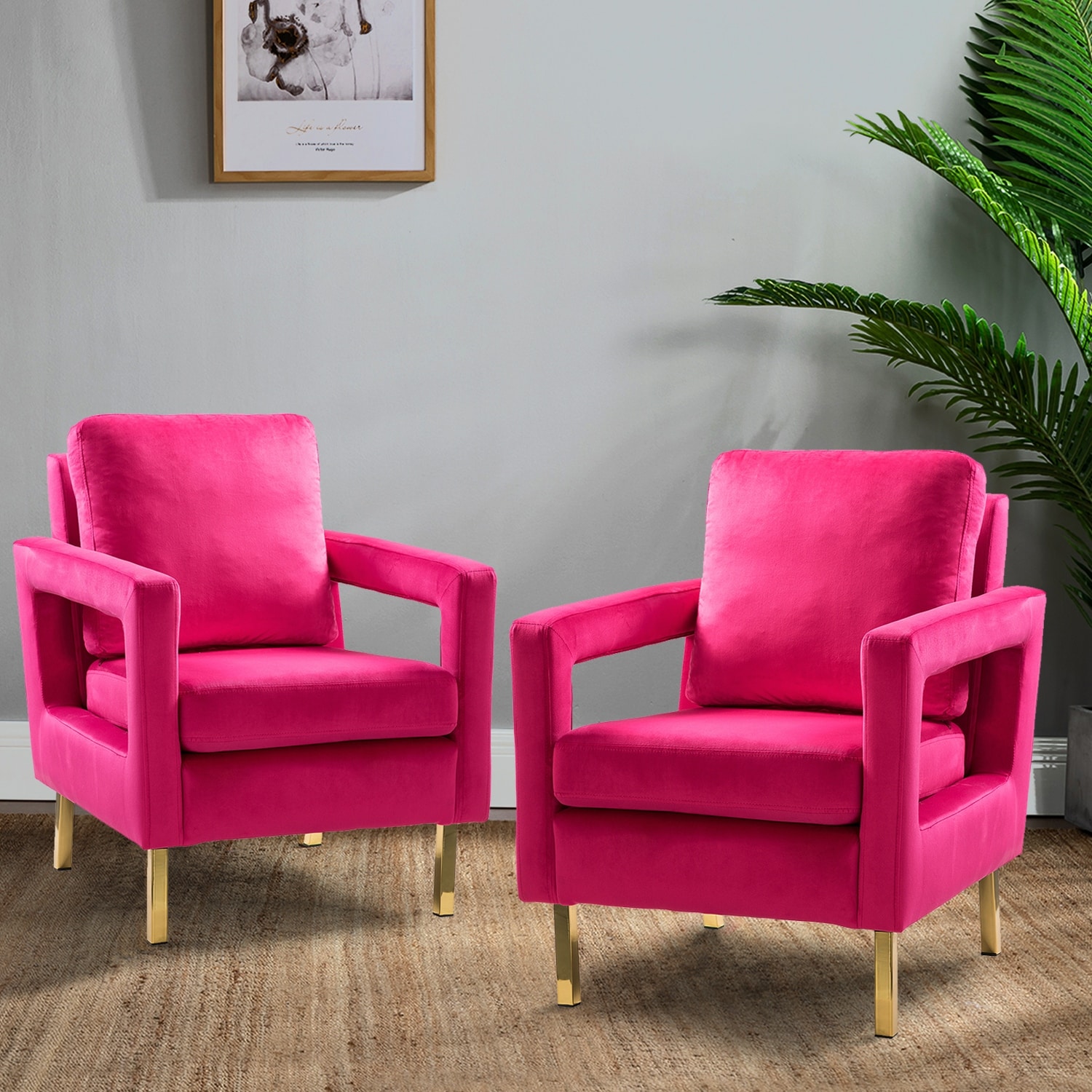 Valentina Modern Upholstered Accent Armchair with Gold Legs Set of 2 by HULALA HOME