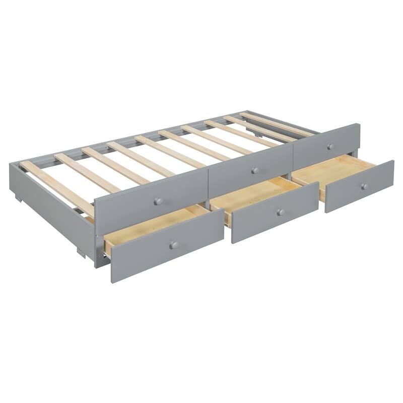 Full Size Daybed with Twin Trundle and 3 Drawers Solid Wood White No Box Spring Needed