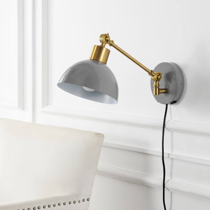 Hygge Swing Arm 1-Light Modern Midcentury Iron USB Charging Port LED Sconce, by JONATHAN Y