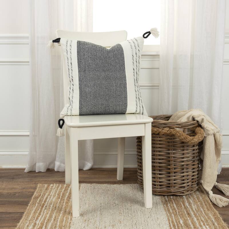 Rizzy Home Woven Striped Square Throw Pillow with Tassels