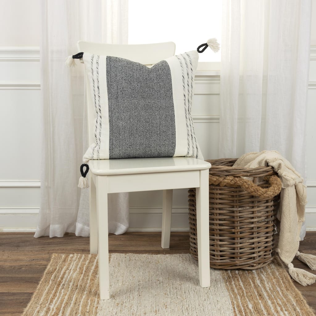 Rizzy Home Woven Striped Square Throw Pillow with Tassels, 20x20