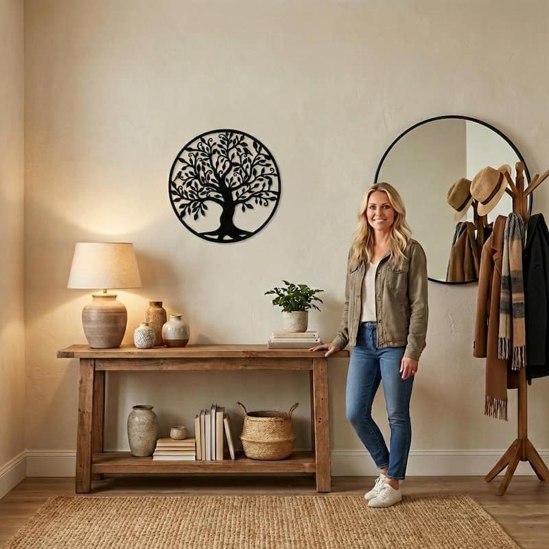 Family Tree Metal Wall Decor for Home and Outside - Wall-Mounted Geometric Wall Art Decor