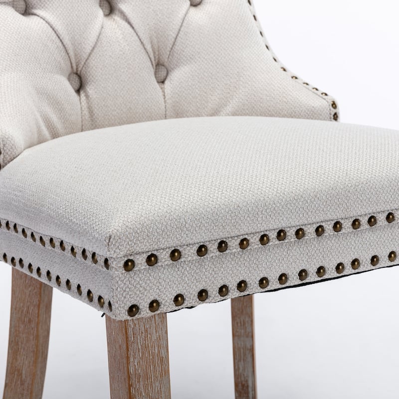 Modern Tufted Dining Chair with Wood Legs, Nailhead Trim, Set of 2