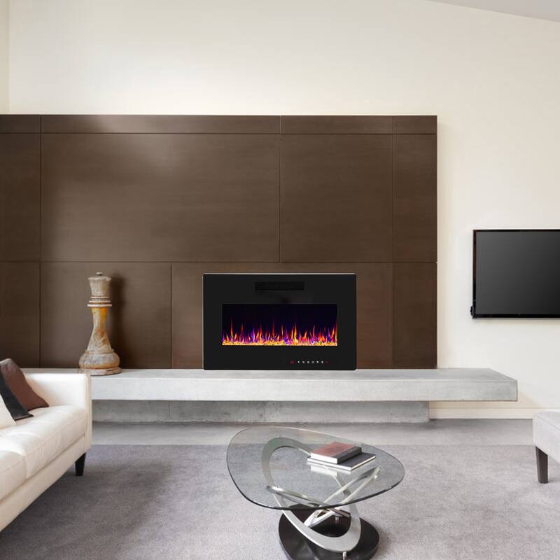 Electric Fireplace Insert, 750/1500W Electric Heater, Adjustable Flame Color, Remote Control, Timer