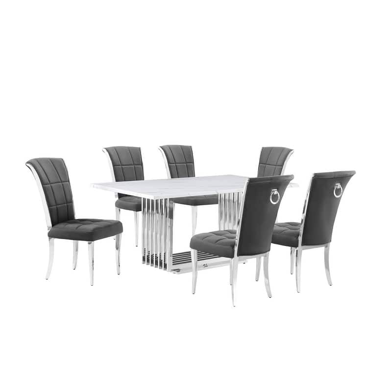 Best Quality Furniture D310/1-SC320-7 Dining Set with 68" White Marble Top