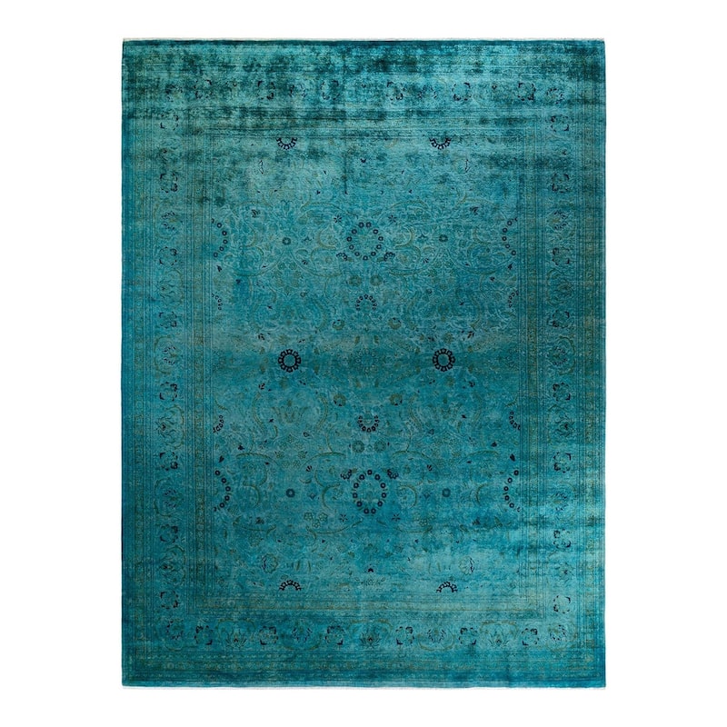 Overton Hand Knotted Wool Vintage Inspired Modern Contemporary Overdyed Blue Area Rug - 9' 1" x 12' 1"