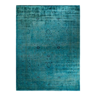 Overton Hand Knotted Wool Vintage Inspired Modern Contemporary Overdyed Blue Area Rug - 9' 1" x 12' 1"