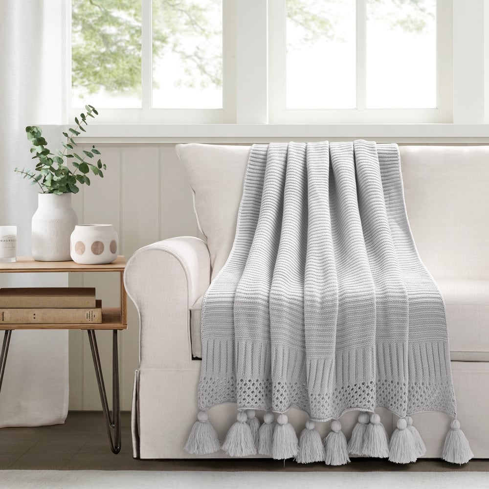 Lush Decor Boho Knitted Tassel Throw