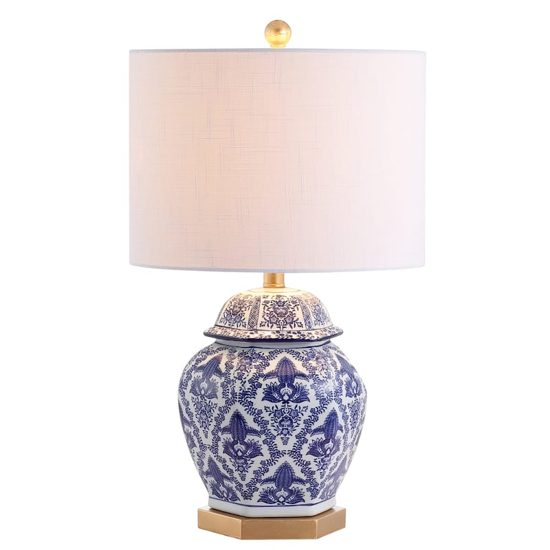 Taipei 25" Ginger Jar Ceramic/Metal LED Table Lamp, Blue/White by JONATHAN Y