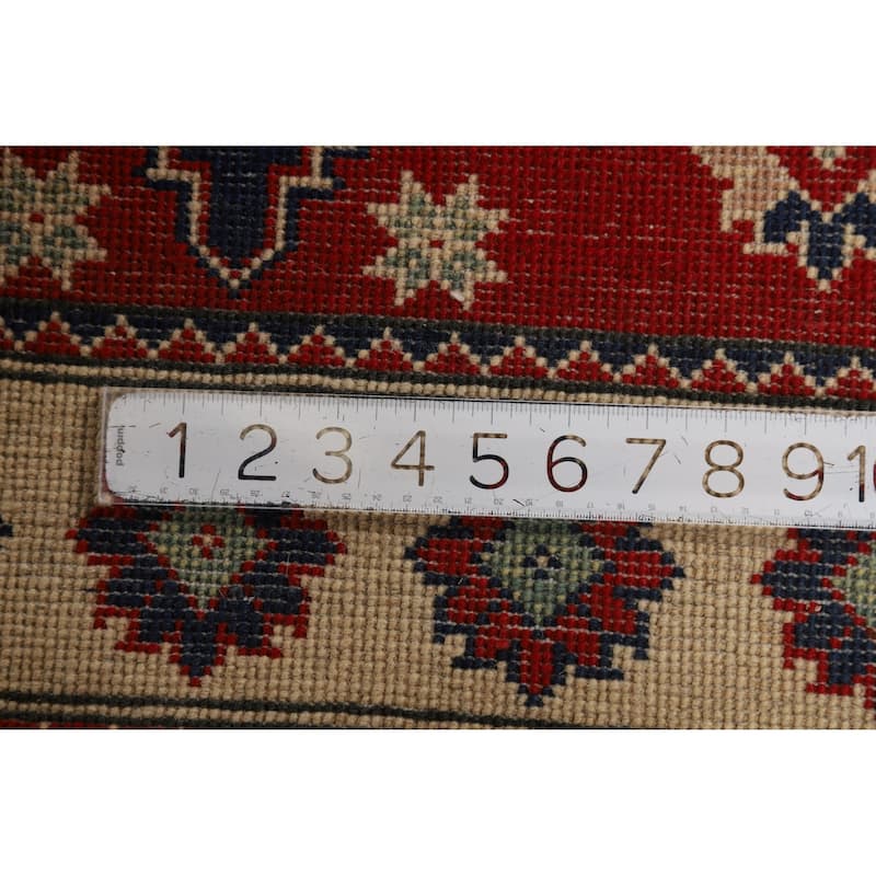 Red Kazak Foyer Rug Handmade Geometric Accent Wool Carpet - 2'8"x 3'9"