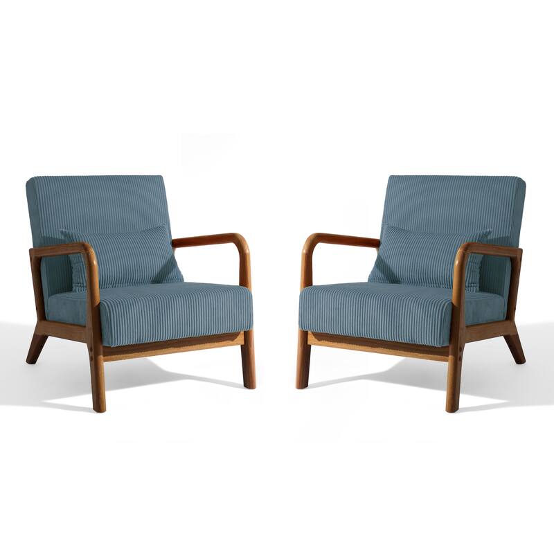 Modern Corduroy Upholstered Accent Chair with Wood Legs Set of 2