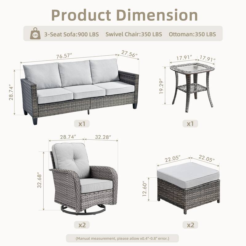 XIZZI 6-Piece Patio Furniture Conversation Set with Swivel Chairs