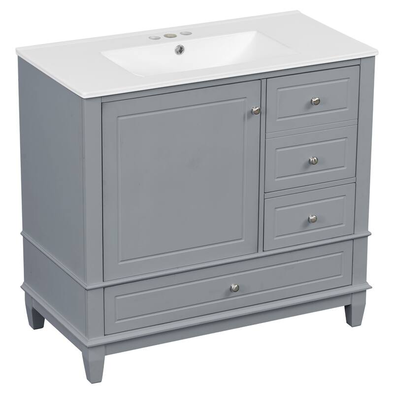 GDFStudio - Isabella 36-Inch Freestanding Bathroom Vanity with Ceramic Sink and Ample Storage Solutions
