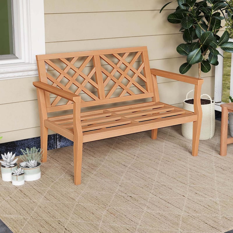 Outdoor Garden Bench Teak Wood Bench Patio Wood Loveseat Chair