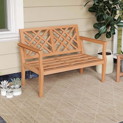 Outdoor Garden Bench Teak Wood Bench Patio Wood Loveseat Chair