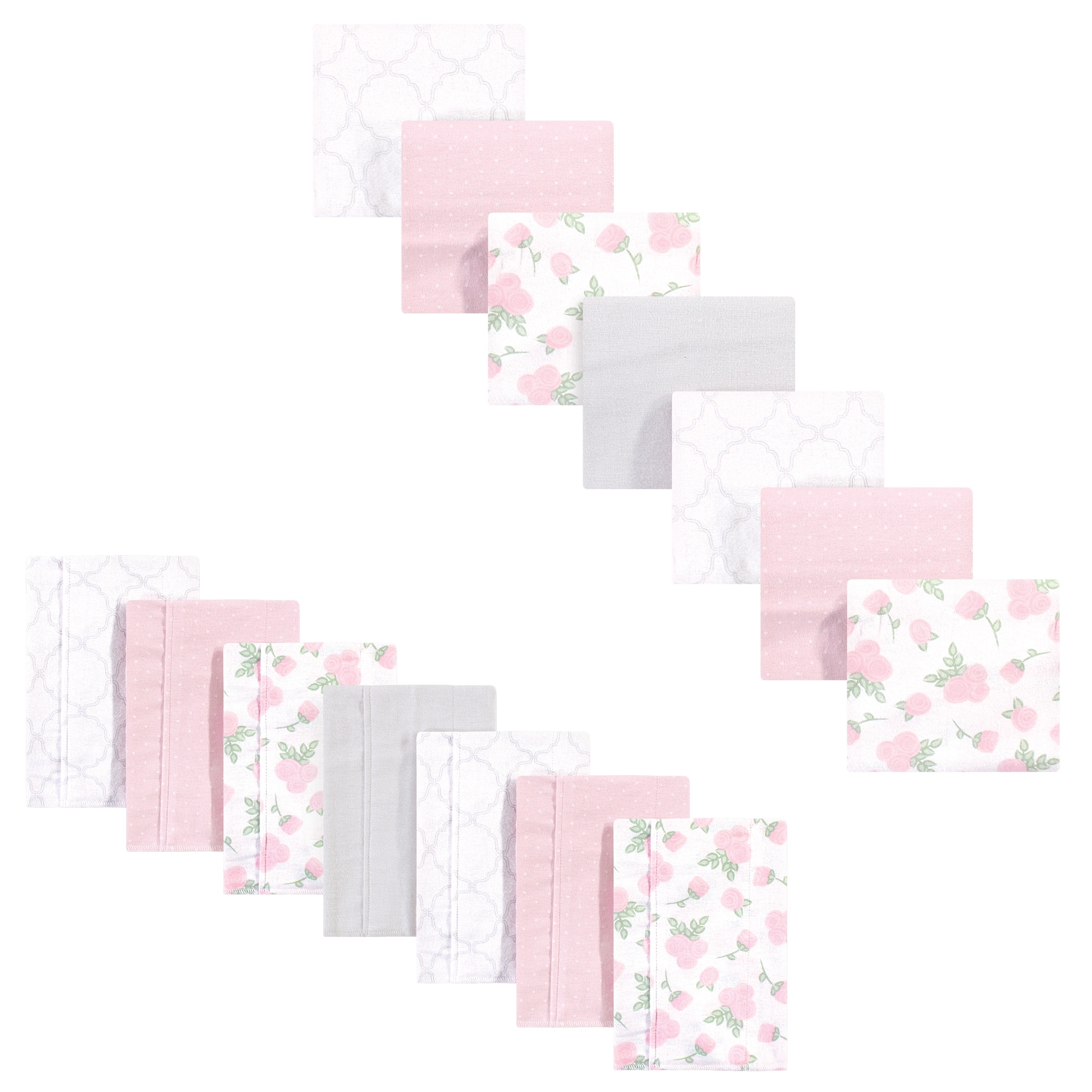 Hudson Baby Infant Girl Cotton Flannel Burp Cloths and Receiving Blankets Set, 14-Piece, Pink Rose, One Size