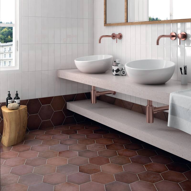 Merola Tile Heritage Hex Wine 7" x 8" Porcelain Floor and Wall Tile