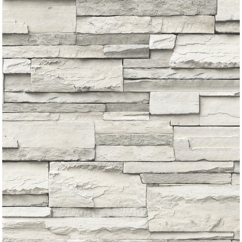 Seabrook Designs Whitaker Faux Stone Unpasted Wallpaper - 20.5 in. W x 33 ft. L - Alabaster & Ash