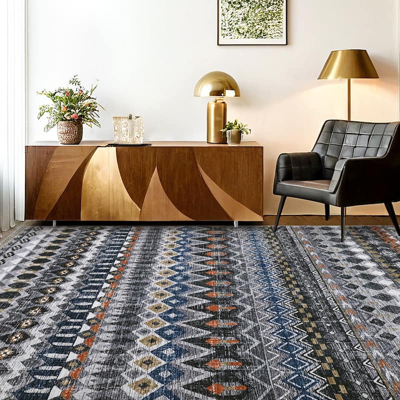 Garvee Boho Geo Low Pile Foldable Area Rug