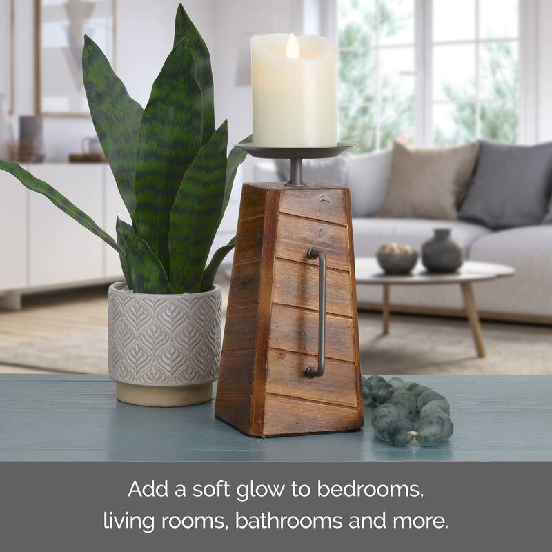 Elements Wood and Metal Handled Pillar Holder, 5X10 Inch