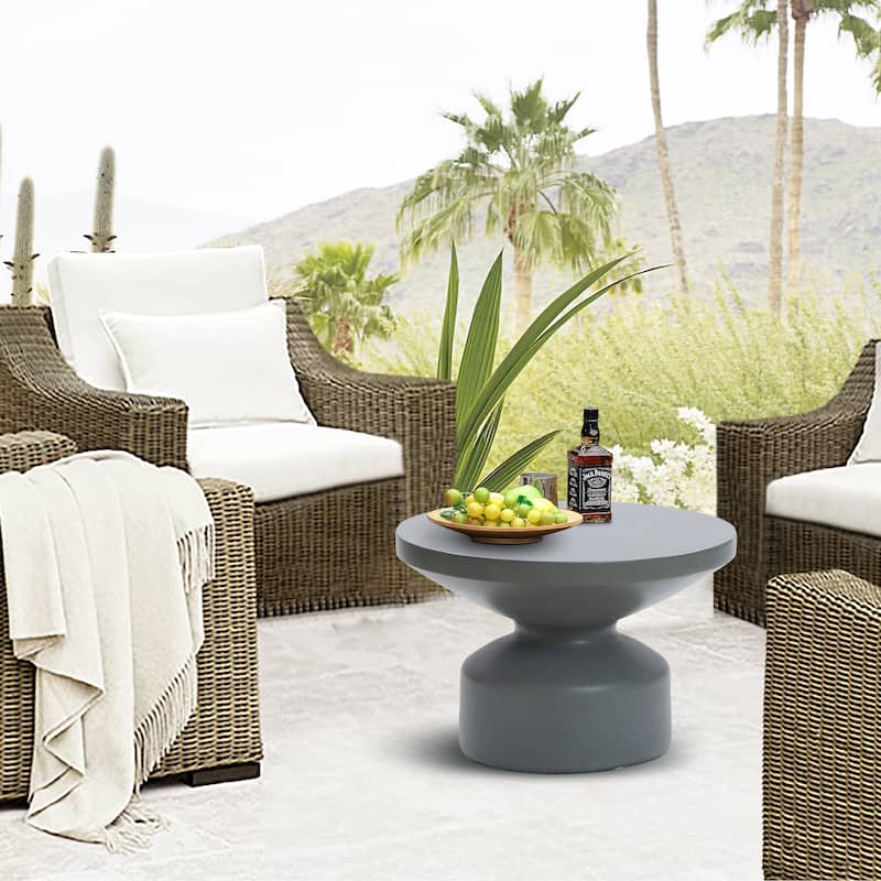 Grey MgO Round Coffee Table, Indoors and Outdoors - 16.14" H x 24.21" W x 24.21" D