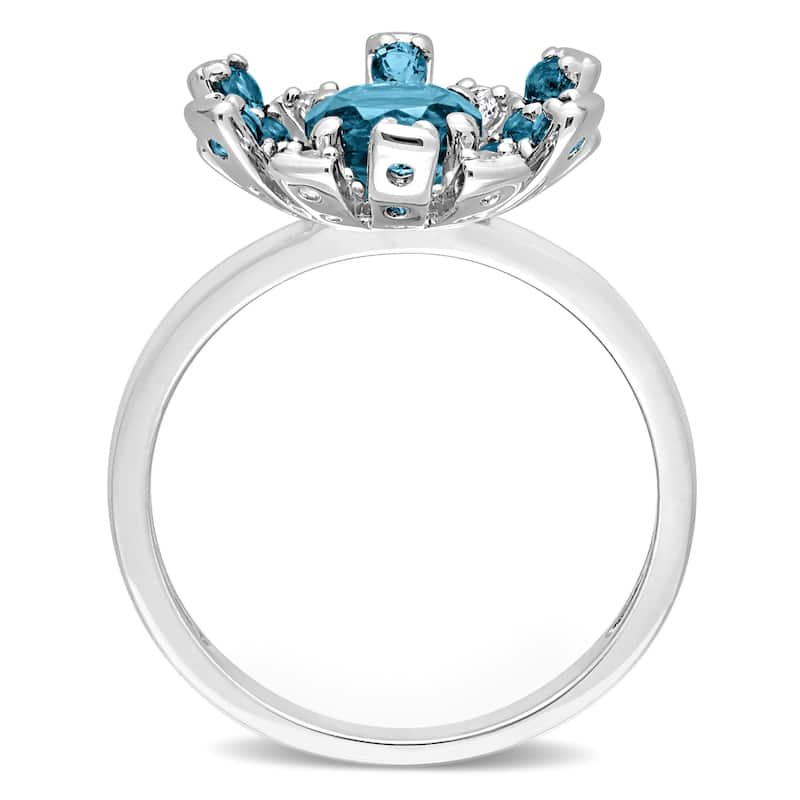 Miadora London Blue Topaz and White Topaz Floral Cluster Ring in Sterling Silver