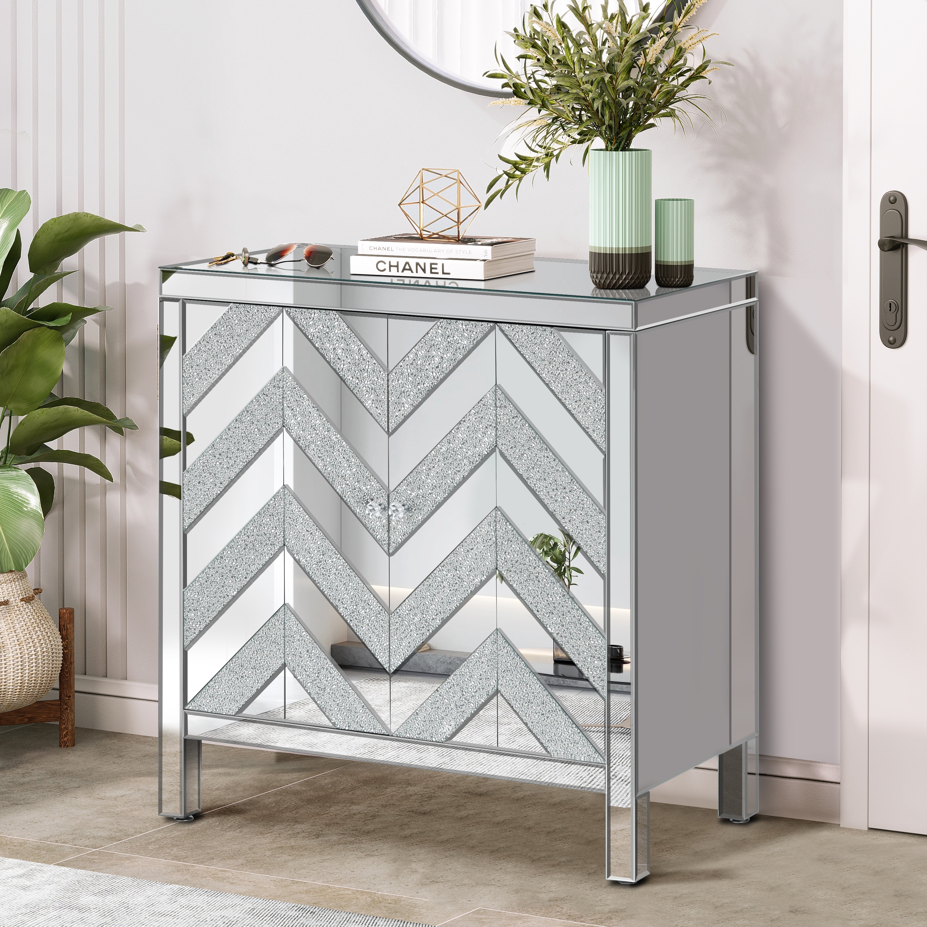 Mirrored shop chevron table