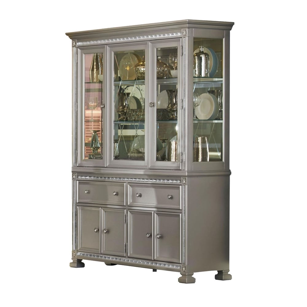 Overstock Contemporary Wooden Hutch with 2 Glass Doors and 2 Shelves, Gray (Grey)