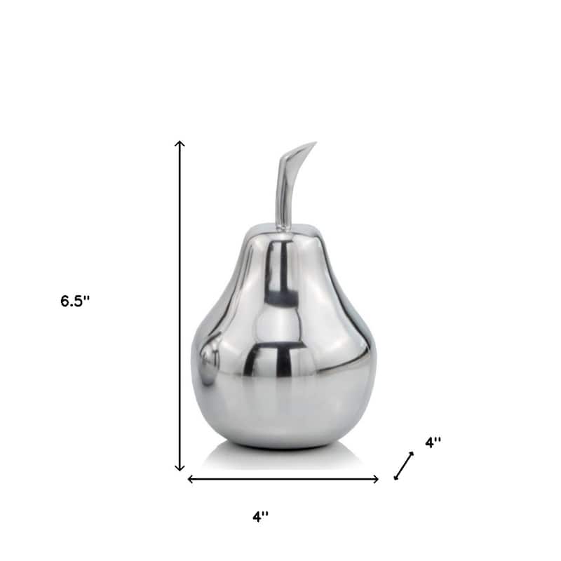 HomeRoots 7" Silver Buffed Aluminum Decorative Pear Tabletop Sculpture - 4' X '6.5' X '4