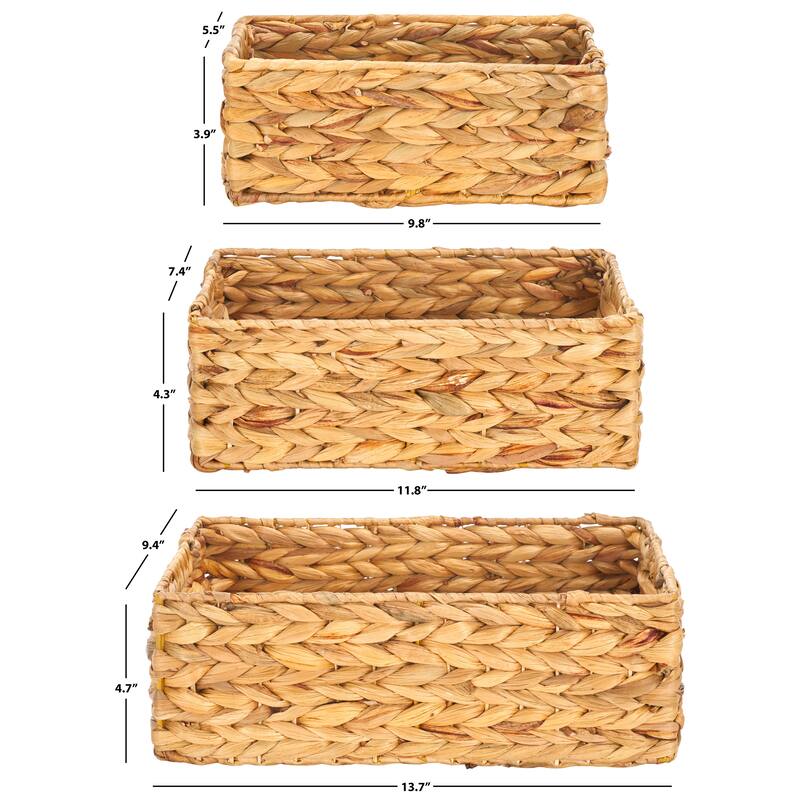 SAFAVIEH Sjaan Set Of 3 Storage Baskets (Fully Assembled) - 13.7 In. W x 9.4 In. D x 4.7 In. H - 14Wx9Dx5H