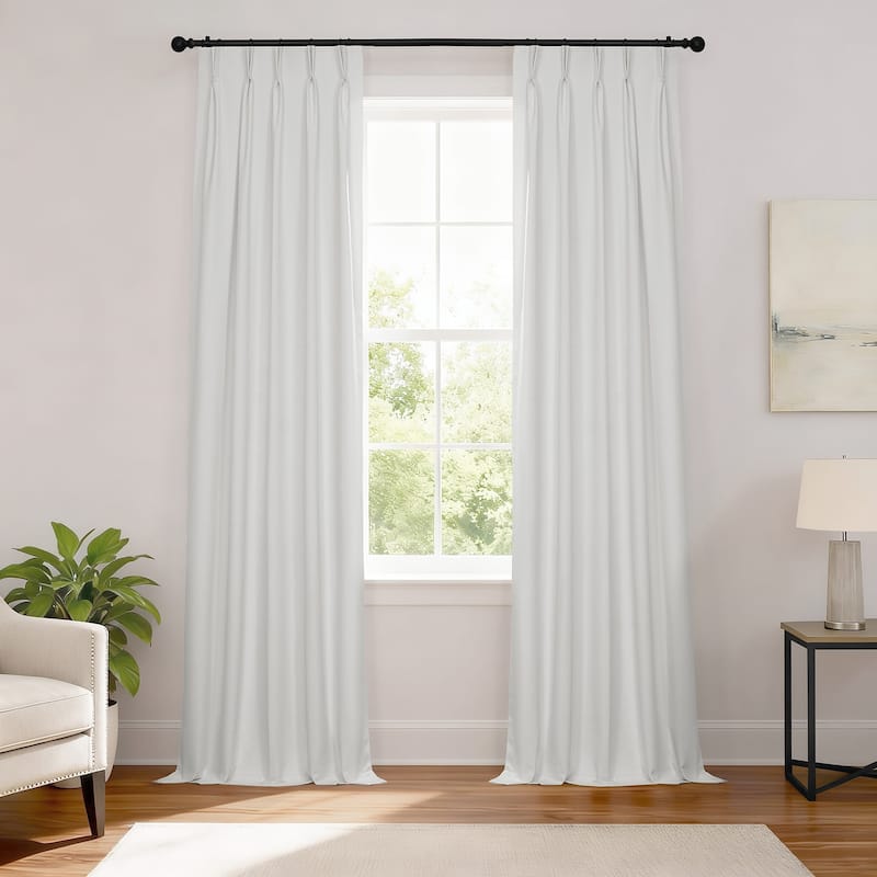 Exclusive Fabrics Solid Performance Linen French Pleated Thermal Blackout Curtains for Bedroom & Living Room Curtains (1 Panel) - 25 X 108 - Off-White