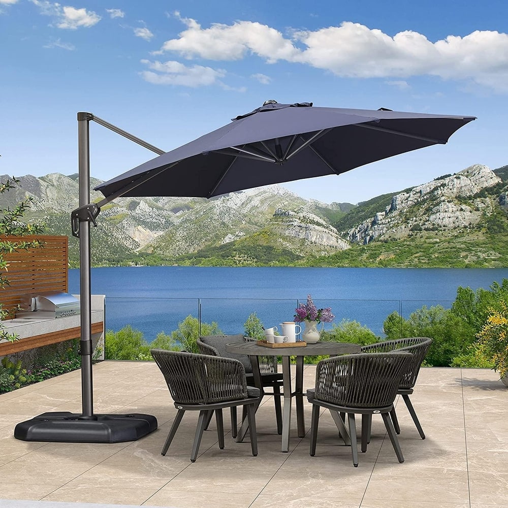 PURPLE LEAF 11 ft Round 360 Degree Rotation Patio Cantilever Umbrella