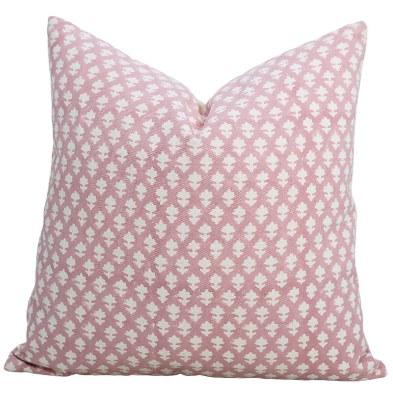 Fabdivine Hand Block Print Pillowcase in Cotton for Hotel Floral Cushion Cover Farmhouse Throw Décor, Coastal Tulip - Pink City- Light Pink - 14" x 14" - Pillow Covers