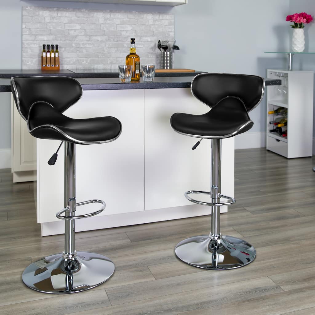 2 Pack Contemporary Mid-Back Vinyl Adjustable Height Barstool with Chrome Base - 16"W x 17.5"D x 34.5" - 43"H