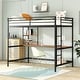 preview thumbnail 1 of 18, Useful Design Metal Loft Bed With Two Shelves and Built-in Dsek, Efficient space, Full Size Black