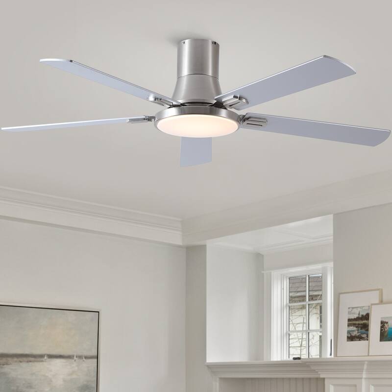 YUHAO AeroLite 48 in. Indoor White Low Profile Standard Ceiling Fan with Bright White Integrated LED Light Kit, Remote Included