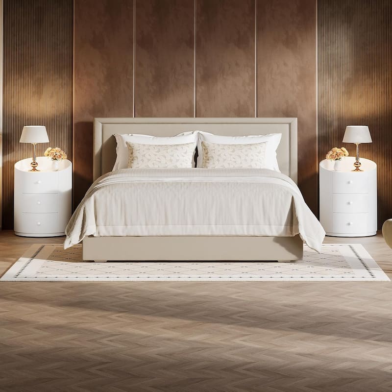 White Round Nightstand, Modern Wood Fully Assembled Bed Side Table with 3 Drawers for Living Room, Bedroom